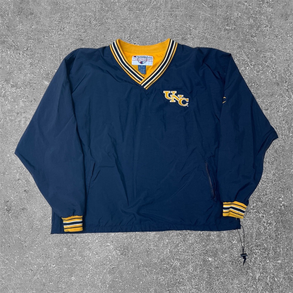 Champion Windbreaker Pullover Mens XXL Navy Blue UNC Tar Heels V-Neck Jacket‎